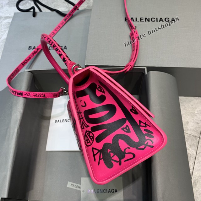 Balenciaga專櫃新款小號手提肩背女包原單沙漏包 巴黎世家塗鴉玫紅色沙漏包 fyj1397